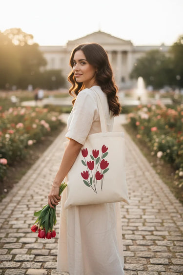 Wrapzy Red Tulip Tote Bag - Wrapzy