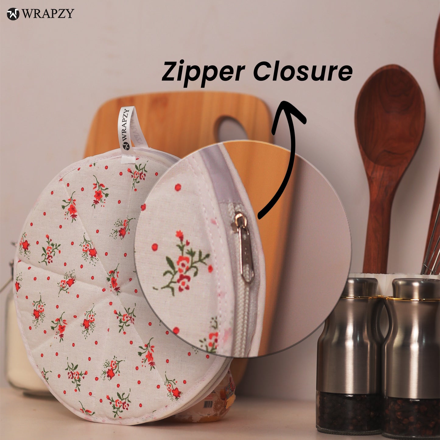 WRAPZY Cotton Roti Cover with Zip | Round Roti Cloth for Keeping Rotis Soft & Fresh | Used for Roti, Paratha, Puri, Naan & Bread | Washable & Reusable | 3 Colour Variants | Pack of 6