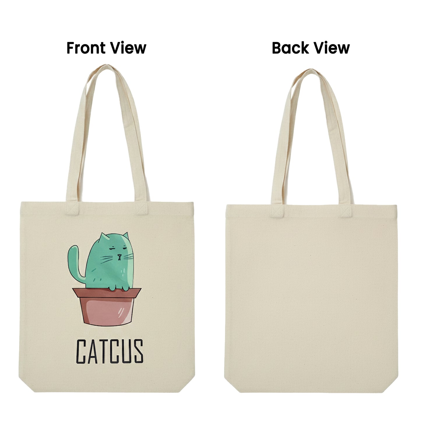 WRAPZY Premium Canvas Tote Bag for Women|Eco-Friendly, Reusable Tote Bag|Handbag for Women| Durable Shoulder Bag for Grocery, Travel, Work, School & Everyday Use | 16x14? (CATCUS, One Size)