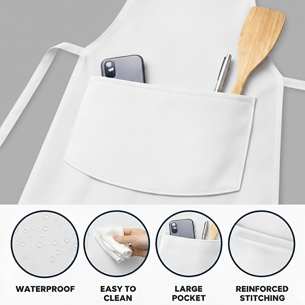 WRAPZY - Waterproof Unisex Solid Kitchen Apron for Men & Women with Adjustable Neck Strap - Apron for Chef - Cooking Apron for Men - Waterproof Apron - Kitchen Dress for Women - Pack of 2 (White)