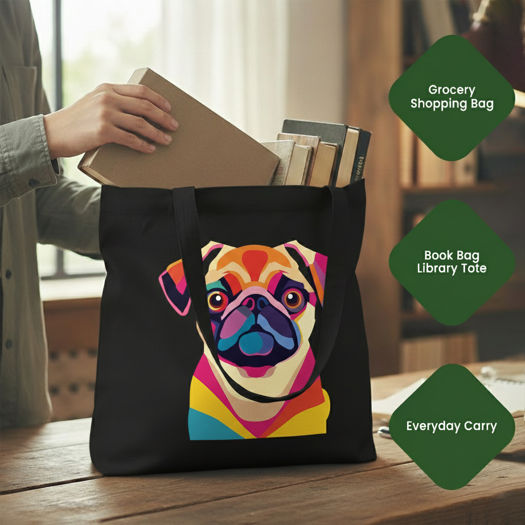 WRAPZY Black Canvas Tote Bag ? Handbags for Women | Large Printed Cotton Tote Bag for Shopping, College & Office | Reusable Everyday Carry Handbag (16 x 14 Inch) (PRINT1, One Size)