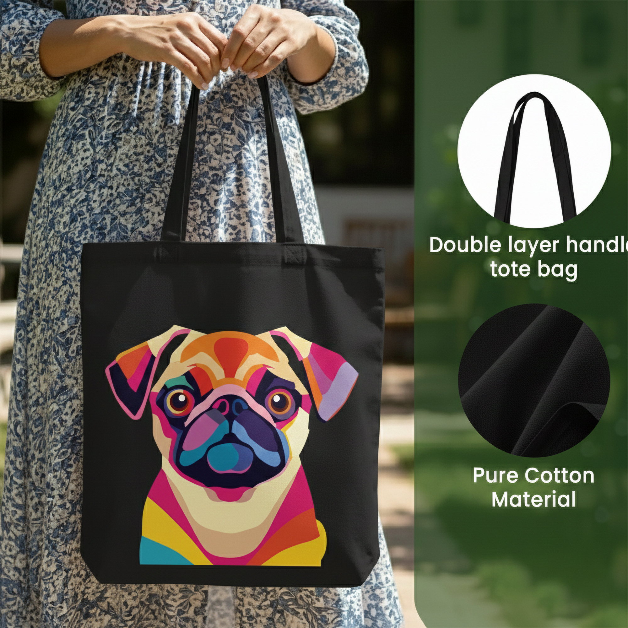 WRAPZY Black Canvas Tote Bag ? Handbags for Women | Large Printed Cotton Tote Bag for Shopping, College & Office | Reusable Everyday Carry Handbag (16 x 14 Inch) (PRINT1, One Size)