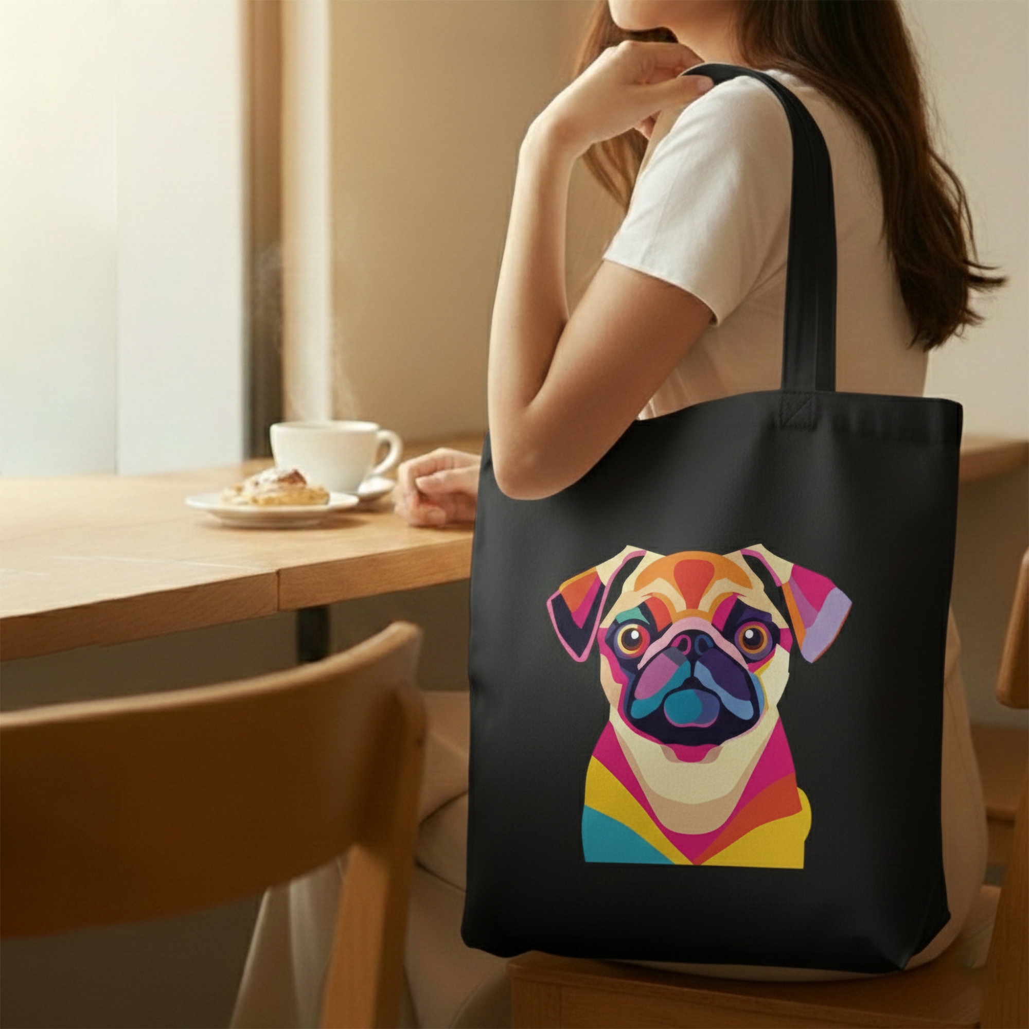 WRAPZY Black Canvas Tote Bag ? Handbags for Women | Large Printed Cotton Tote Bag for Shopping, College & Office | Reusable Everyday Carry Handbag (16 x 14 Inch) (PRINT1, One Size)