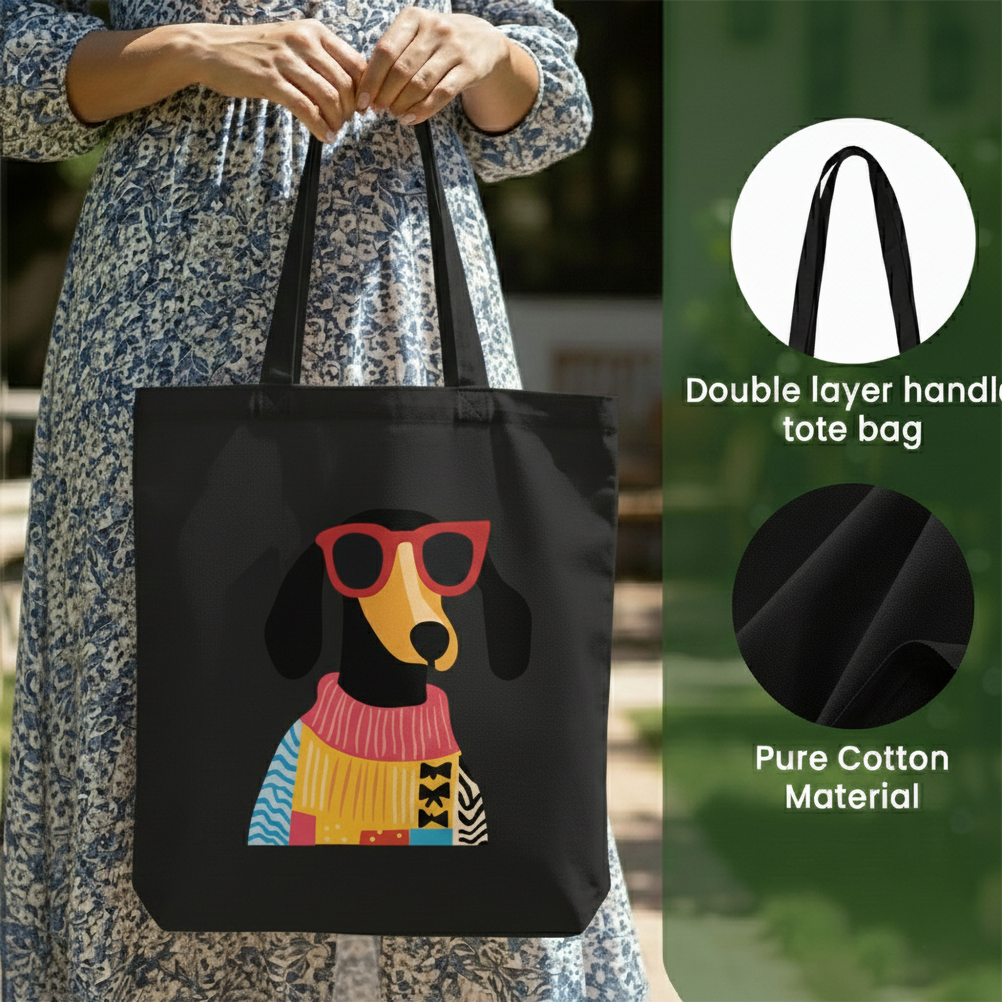 WRAPZY Black Canvas Tote Bag ? Handbags for Women | Large Printed Cotton Tote Bag for Shopping, College & Office | Reusable Everyday Carry Handbag (16 x 14 Inch) (PRINT2, One Size)