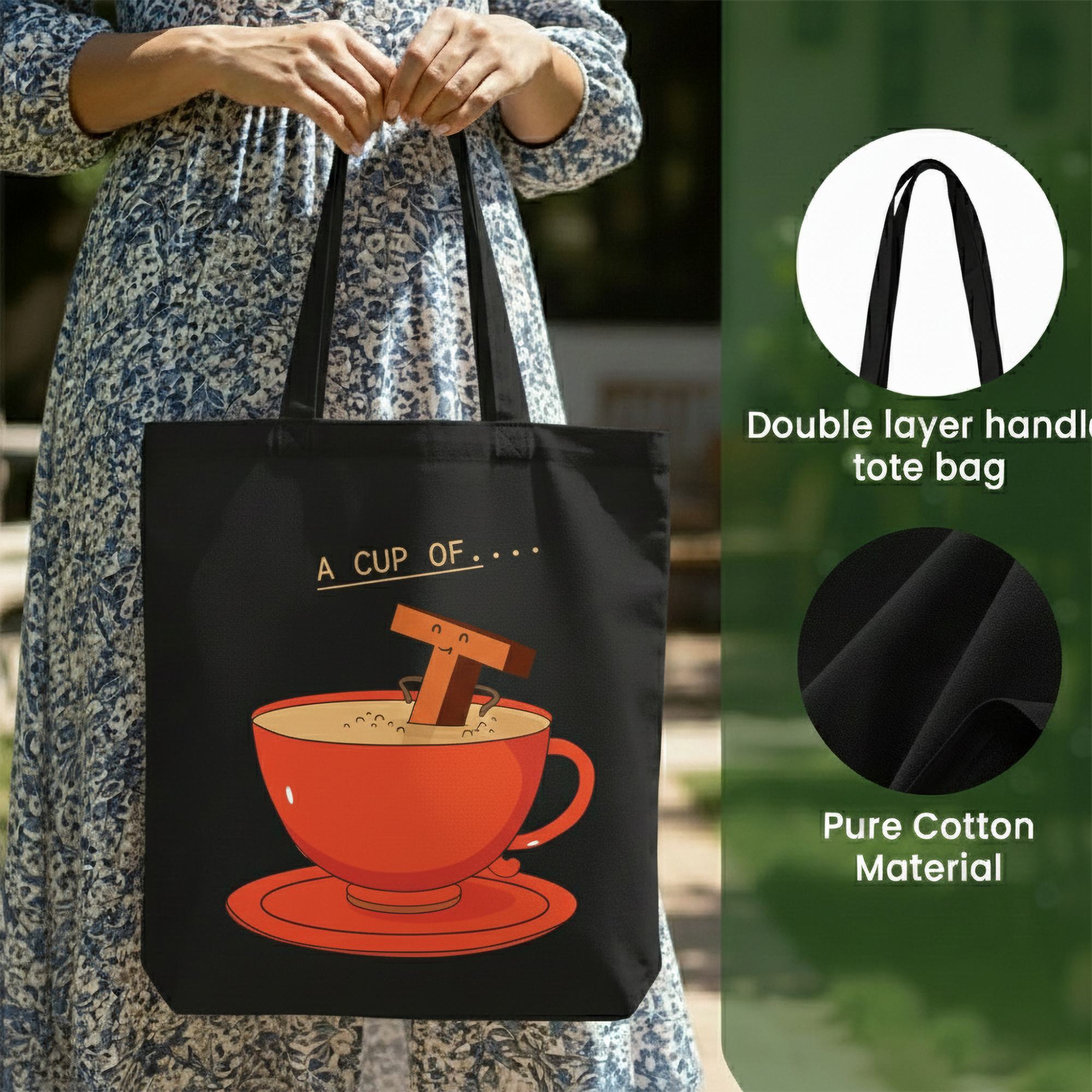 WRAPZY Black Canvas Tote Bag ? Handbags for Women | Large Printed Cotton Tote Bag for Shopping, College & Office | Reusable Everyday Carry Handbag (16 x 14 Inch) (PRINT4, One Size)