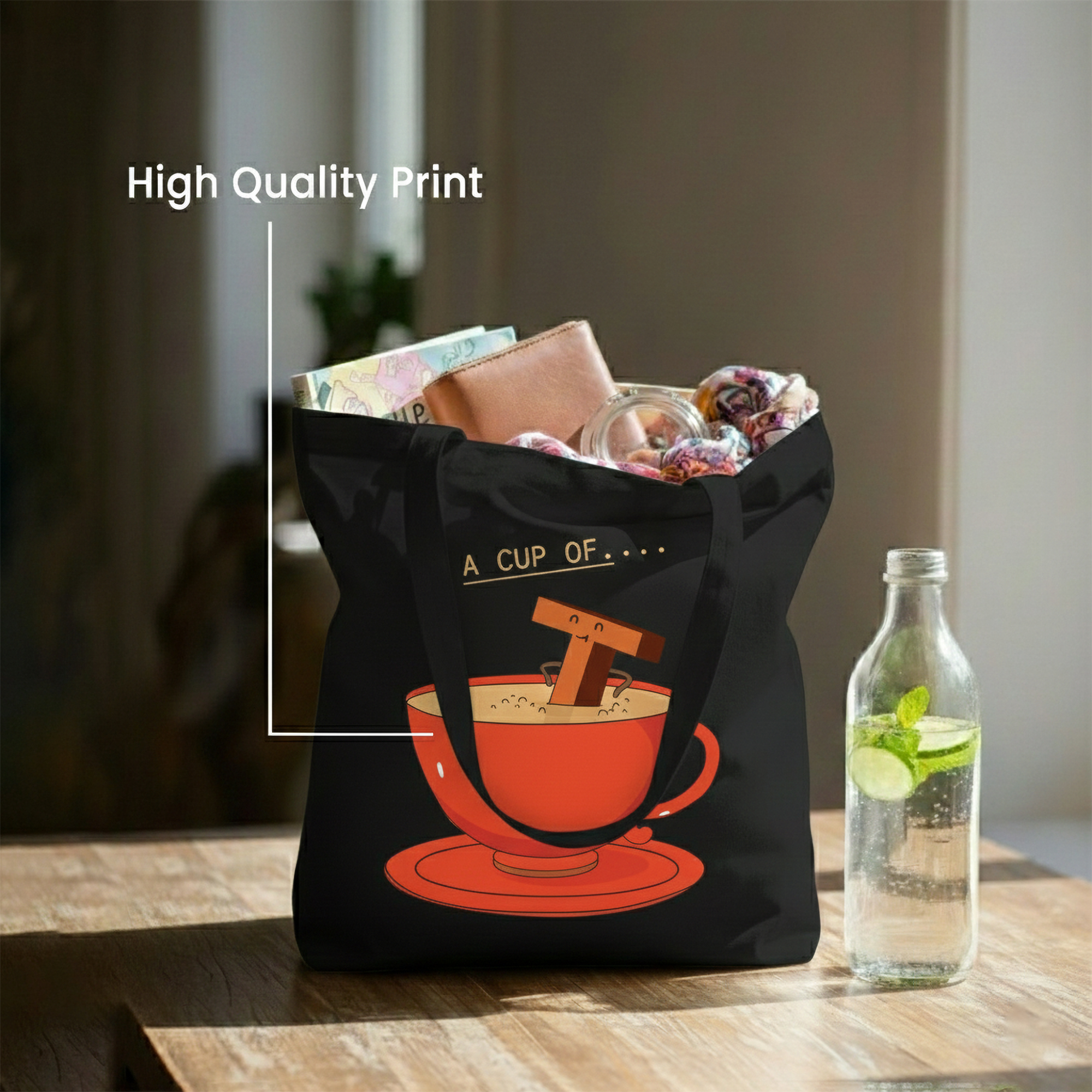 WRAPZY Black Canvas Tote Bag ? Handbags for Women | Large Printed Cotton Tote Bag for Shopping, College & Office | Reusable Everyday Carry Handbag (16 x 14 Inch) (PRINT4, One Size)