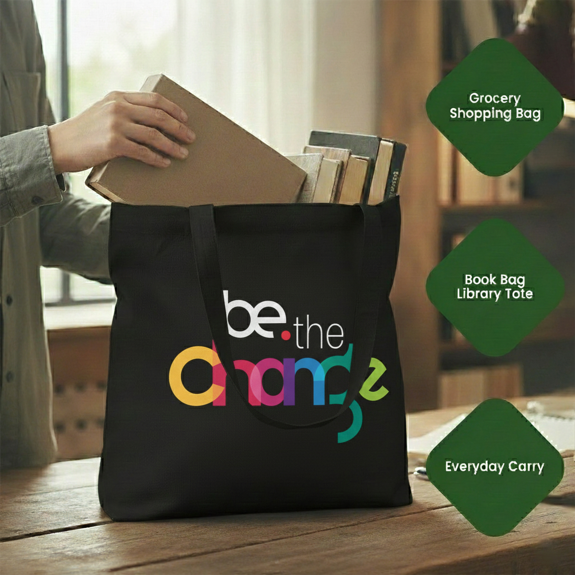 WRAPZY Black Canvas Tote Bag ? Handbags for Women | Large Printed Cotton Tote Bag for Shopping, College & Office | Reusable Everyday Carry Handbag (16 x 14 Inch) (PRINT3, One Size)