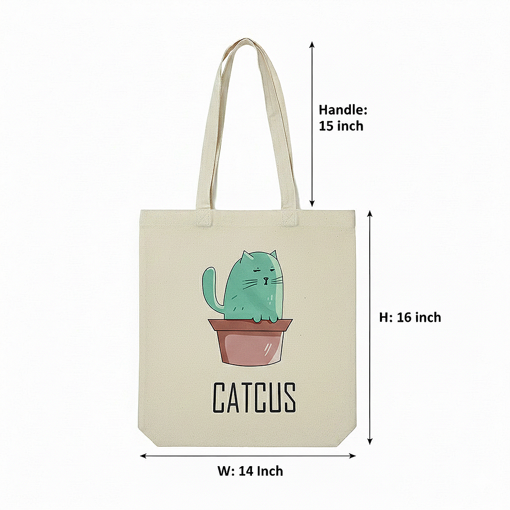 WRAPZY Premium Canvas Tote Bag for Women|Eco-Friendly, Reusable Tote Bag|Handbag for Women| Durable Shoulder Bag for Grocery, Travel, Work, School & Everyday Use | 16x14? (CATCUS, One Size)