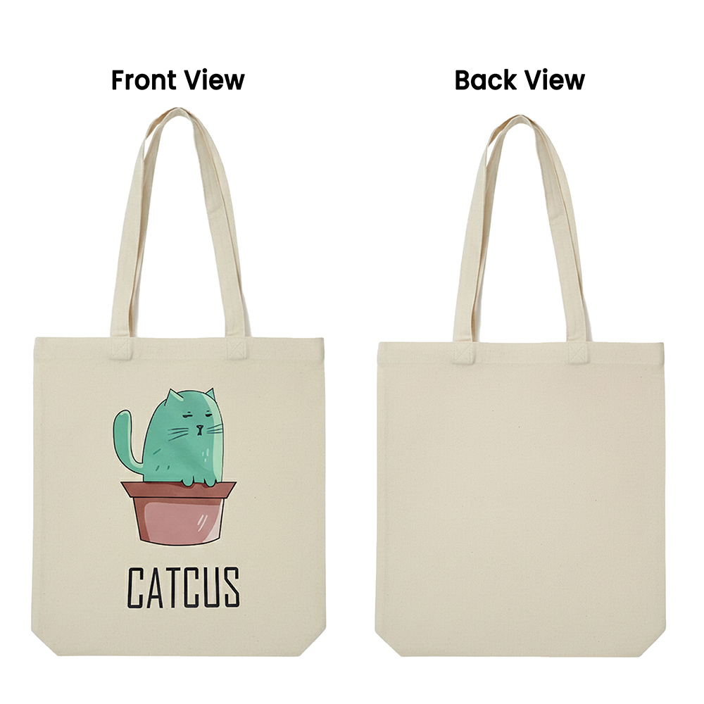 WRAPZY Premium Canvas Tote Bag for Women|Eco-Friendly, Reusable Tote Bag|Handbag for Women| Durable Shoulder Bag for Grocery, Travel, Work, School & Everyday Use | 16x14? (CATCUS, One Size)