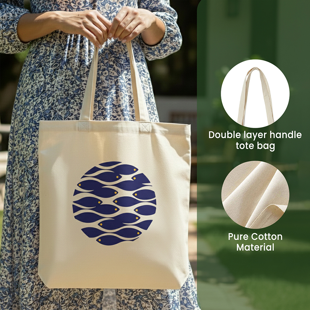 WRAPZY Premium Canvas Tote Bag for Women|Eco-Friendly, Reusable Tote Bag|Handbag for Women| Durable Shoulder Bag for Grocery, Travel, Work, School & Everyday Use | 16x14? (FISH, One Size)