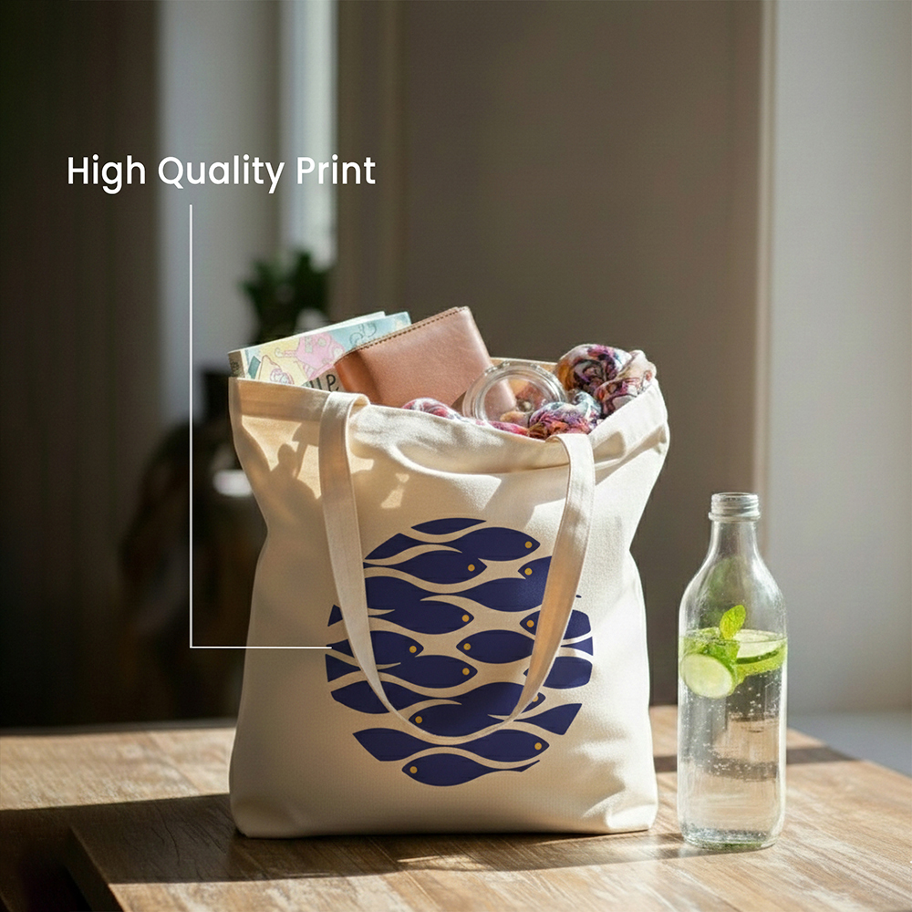 WRAPZY Premium Canvas Tote Bag for Women|Eco-Friendly, Reusable Tote Bag|Handbag for Women| Durable Shoulder Bag for Grocery, Travel, Work, School & Everyday Use | 16x14? (FISH, One Size)