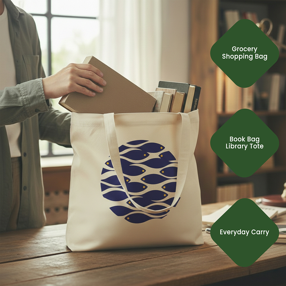 WRAPZY Premium Canvas Tote Bag for Women|Eco-Friendly, Reusable Tote Bag|Handbag for Women| Durable Shoulder Bag for Grocery, Travel, Work, School & Everyday Use | 16x14? (FISH, One Size)