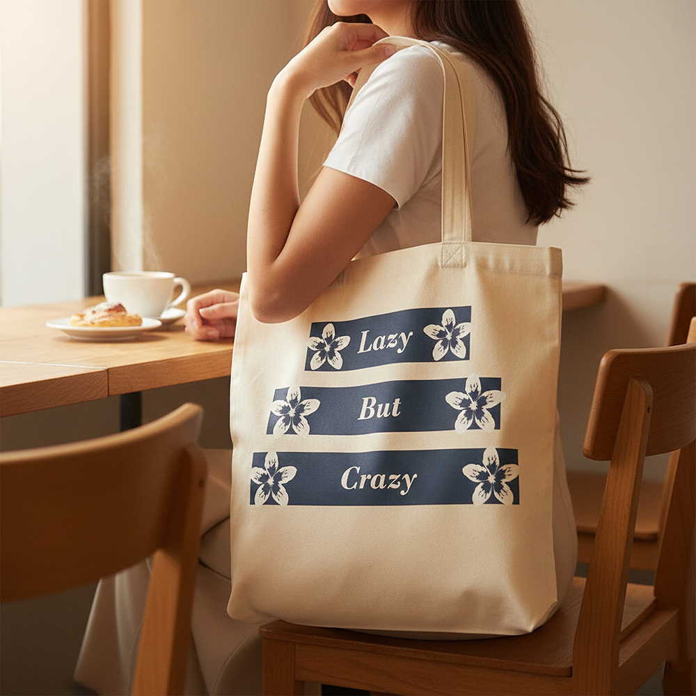 WRAPZY Premium Canvas Tote Bag for Women|Eco-Friendly, Reusable Tote Bag|Handbag for Women| Durable Shoulder Bag for Grocery, Travel, Work, School & Everyday Use | 16x14? (Lazy But Crazy, One