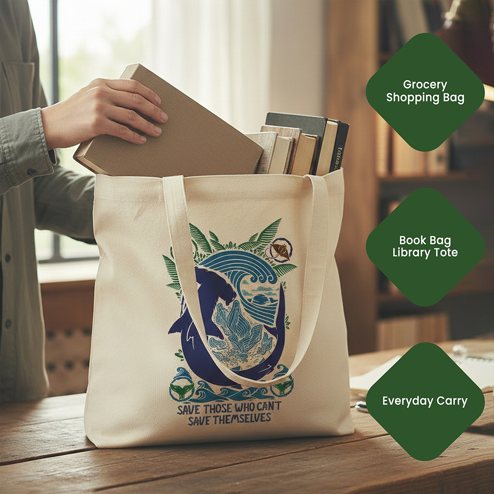 WRAPZY Premium Canvas Tote Bag for Women|Eco-Friendly, Reusable Tote Bag|Handbag for Women| Durable Shoulder Bag for Grocery, Travel, Work, School & Everyday Use | 16x14? (OCEAN-3, One Size)