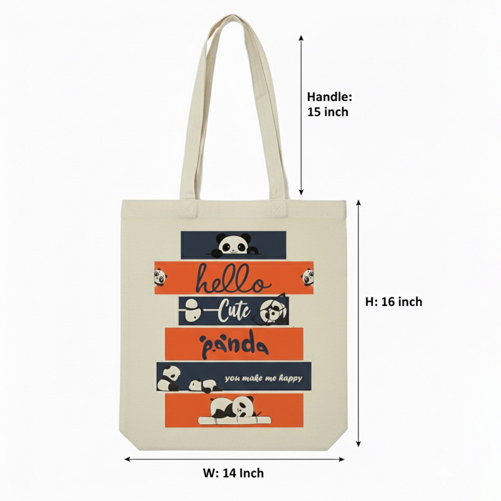 WRAPZY Premium Canvas Tote Bag for Women|Eco-Friendly, Reusable Tote Bag|Handbag for Women| Durable Shoulder Bag for Grocery, Travel, Work, School & Everyday Use | 16x14? (PANDA, One Size)