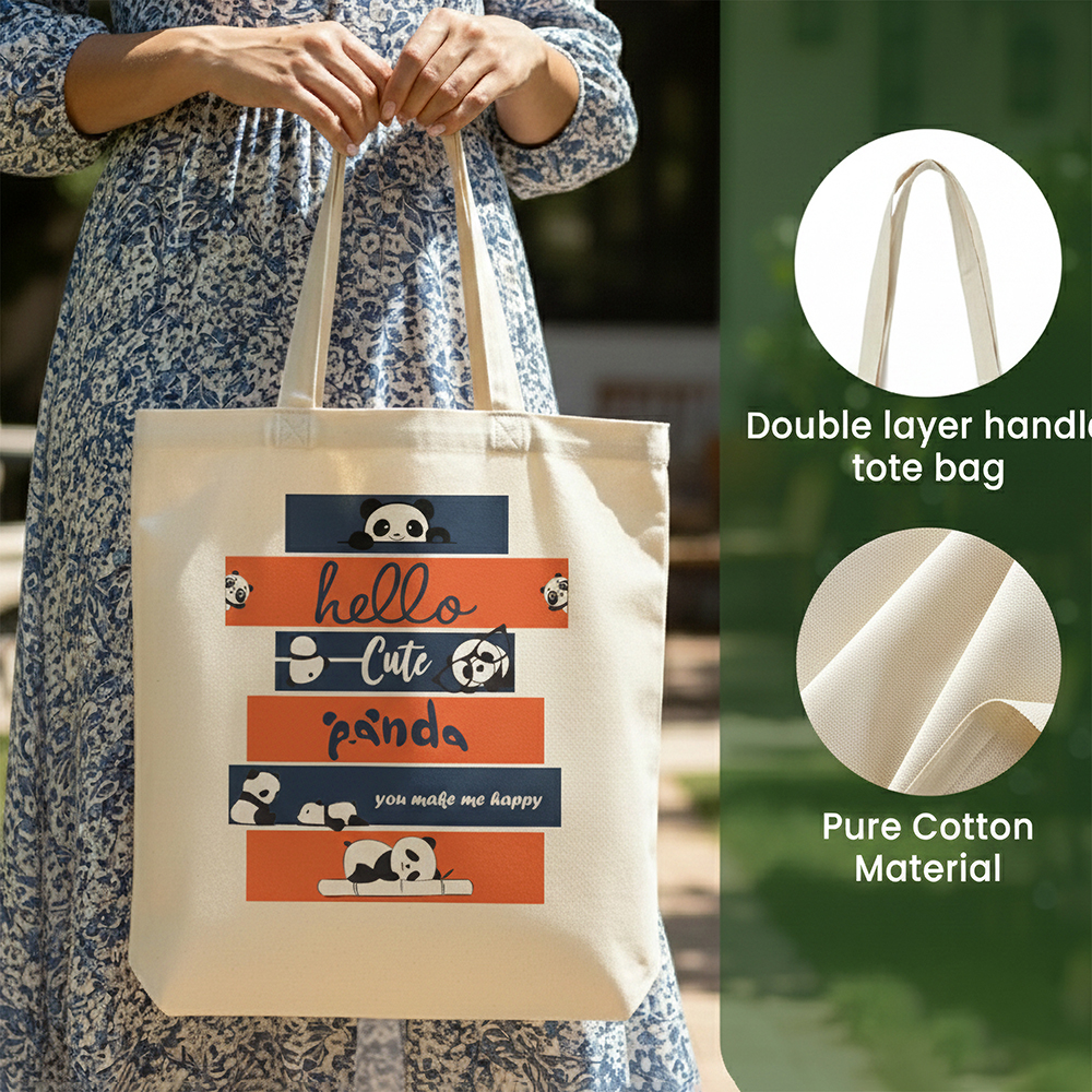 WRAPZY Premium Canvas Tote Bag for Women|Eco-Friendly, Reusable Tote Bag|Handbag for Women| Durable Shoulder Bag for Grocery, Travel, Work, School & Everyday Use | 16x14? (PANDA, One Size)