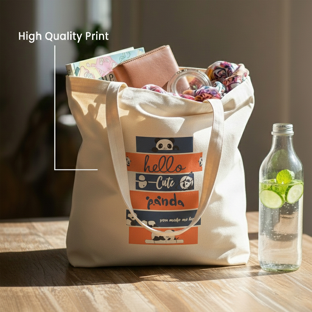 WRAPZY Premium Canvas Tote Bag for Women|Eco-Friendly, Reusable Tote Bag|Handbag for Women| Durable Shoulder Bag for Grocery, Travel, Work, School & Everyday Use | 16x14? (PANDA, One Size)