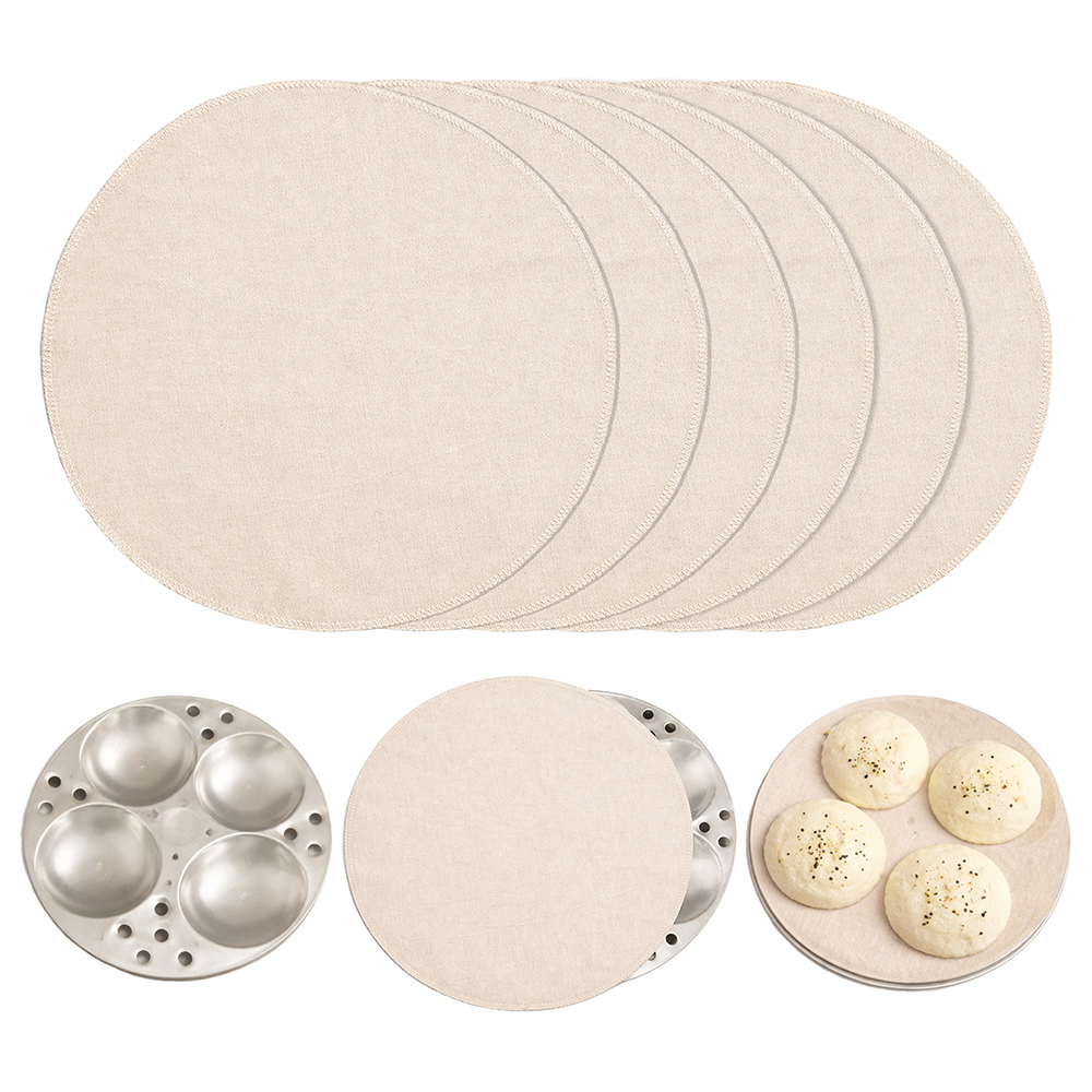 Wrapzy Muslin Idli Cloth ? Unbleached Pure Cotton Idli Steamer Cloth | Reusable Idli Stand Cover | Non-Stick Idli Maker Plate Liner for Soft Idlis, Modak & Momos - 40 cm (Pack of 6, Round)