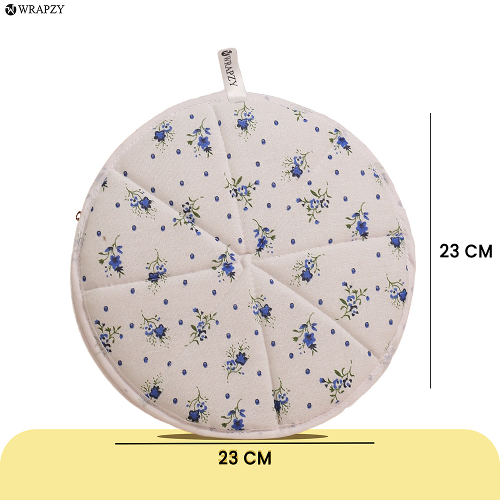 WRAPZY Cotton Roti Cover with Zip | Round Roti Cloth for Keeping Rotis Soft & Fresh | Used for Roti, Paratha, Puri, Naan & Bread | Washable & Reusable | 3 Colour Variants (BLUE, PACK OF:6)