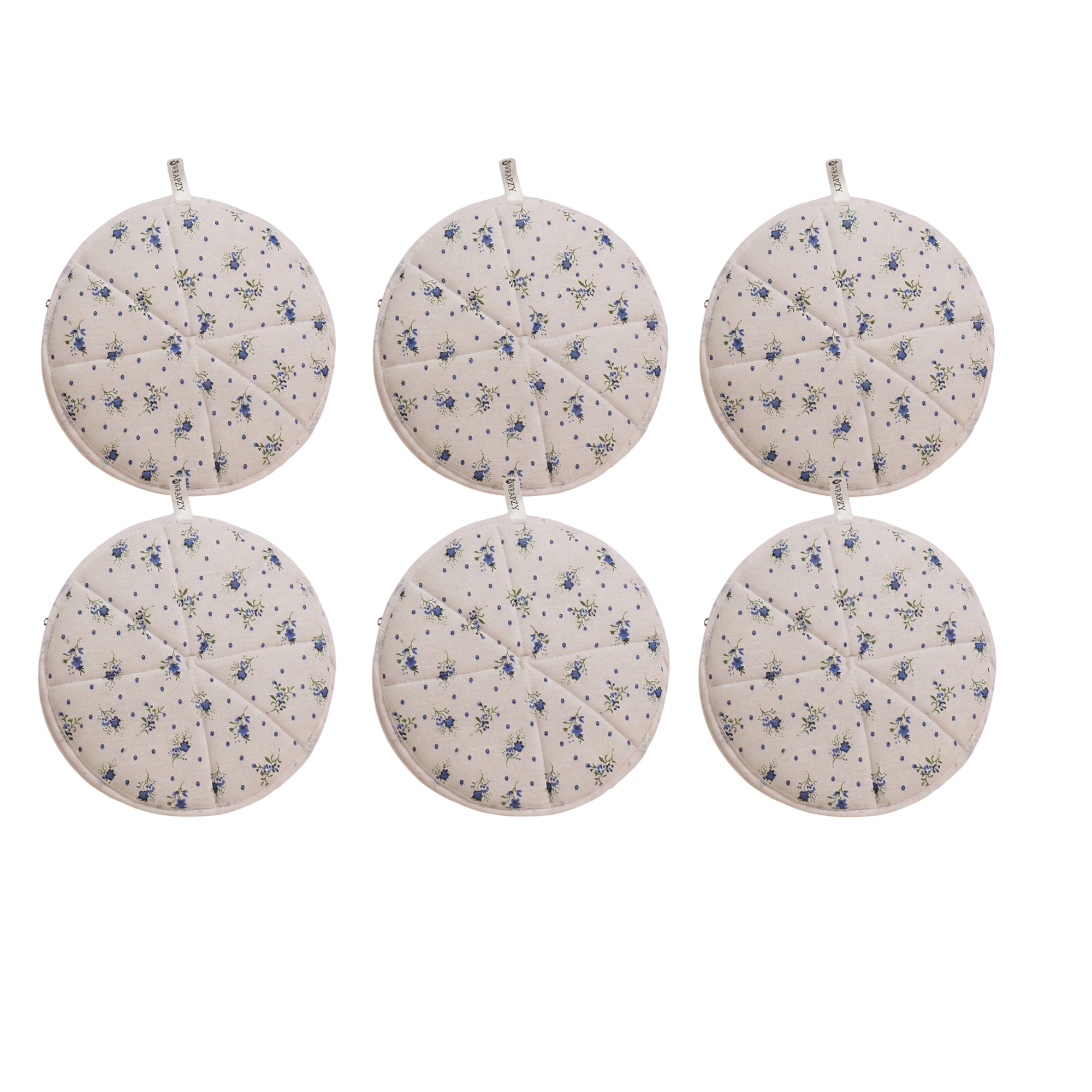 WRAPZY Cotton Roti Cover with Zip | Round Roti Cloth for Keeping Rotis Soft & Fresh | Used for Roti, Paratha, Puri, Naan & Bread | Washable & Reusable | 3 Colour Variants (BLUE, PACK OF:6)