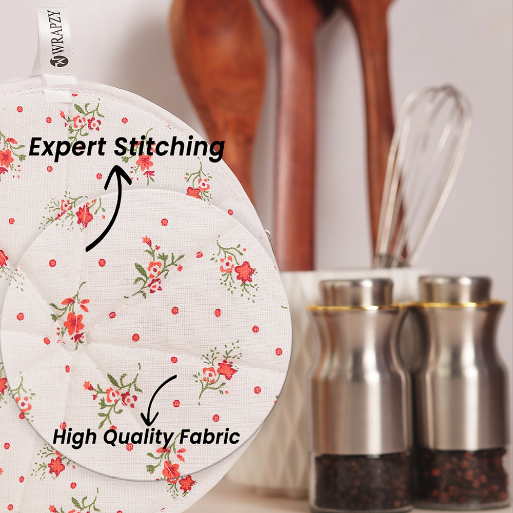 WRAPZY Cotton Roti Cover with Zip | Round Roti Cloth for Keeping Rotis Soft & Fresh | Used for Roti, Paratha, Puri, Naan & Bread | Washable & Reusable | 3 Colour Variants (ORANGE, PACK OF:6)