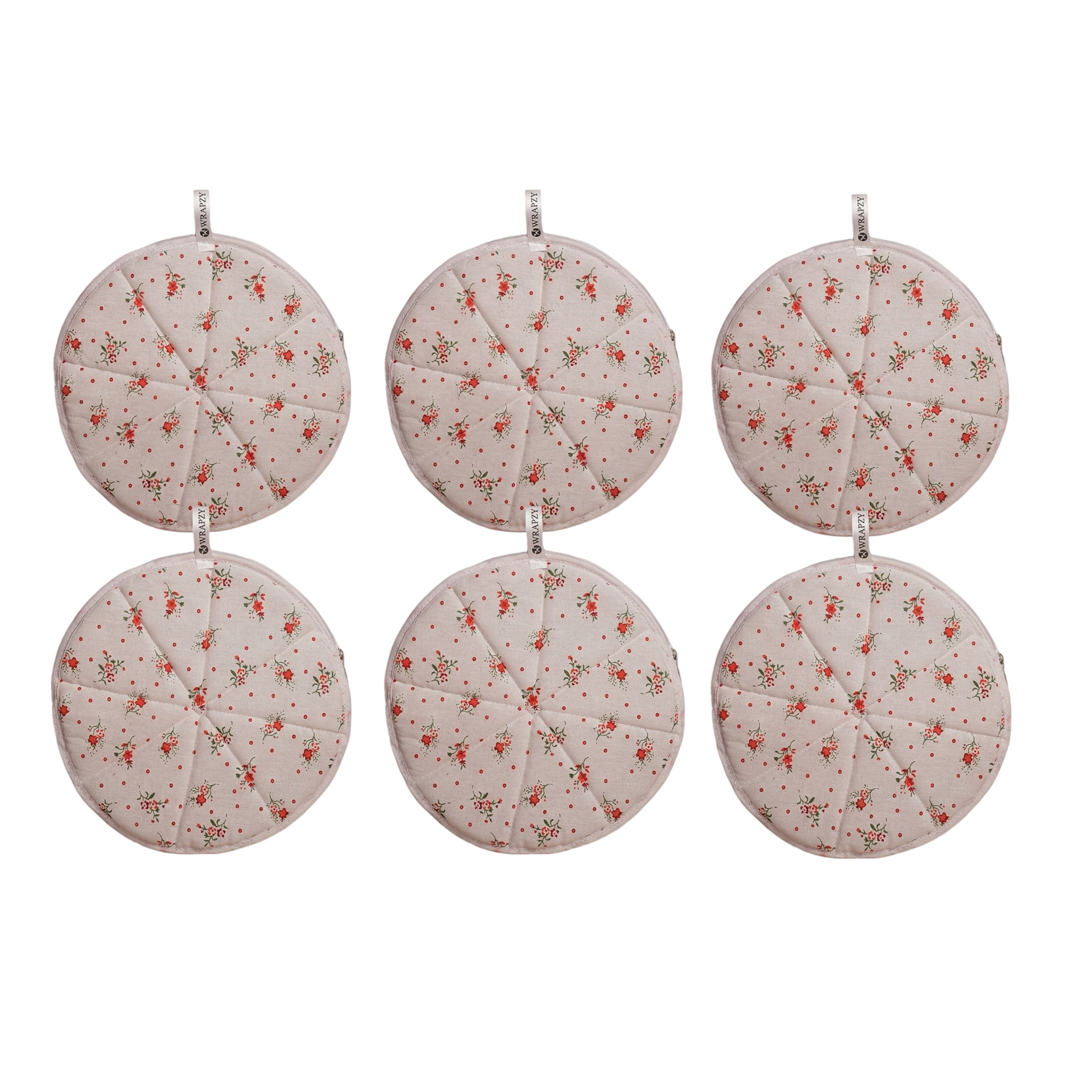 WRAPZY Cotton Roti Cover with Zip | Round Roti Cloth for Keeping Rotis Soft & Fresh | Used for Roti, Paratha, Puri, Naan & Bread | Washable & Reusable | 3 Colour Variants (ORANGE, PACK OF:6)