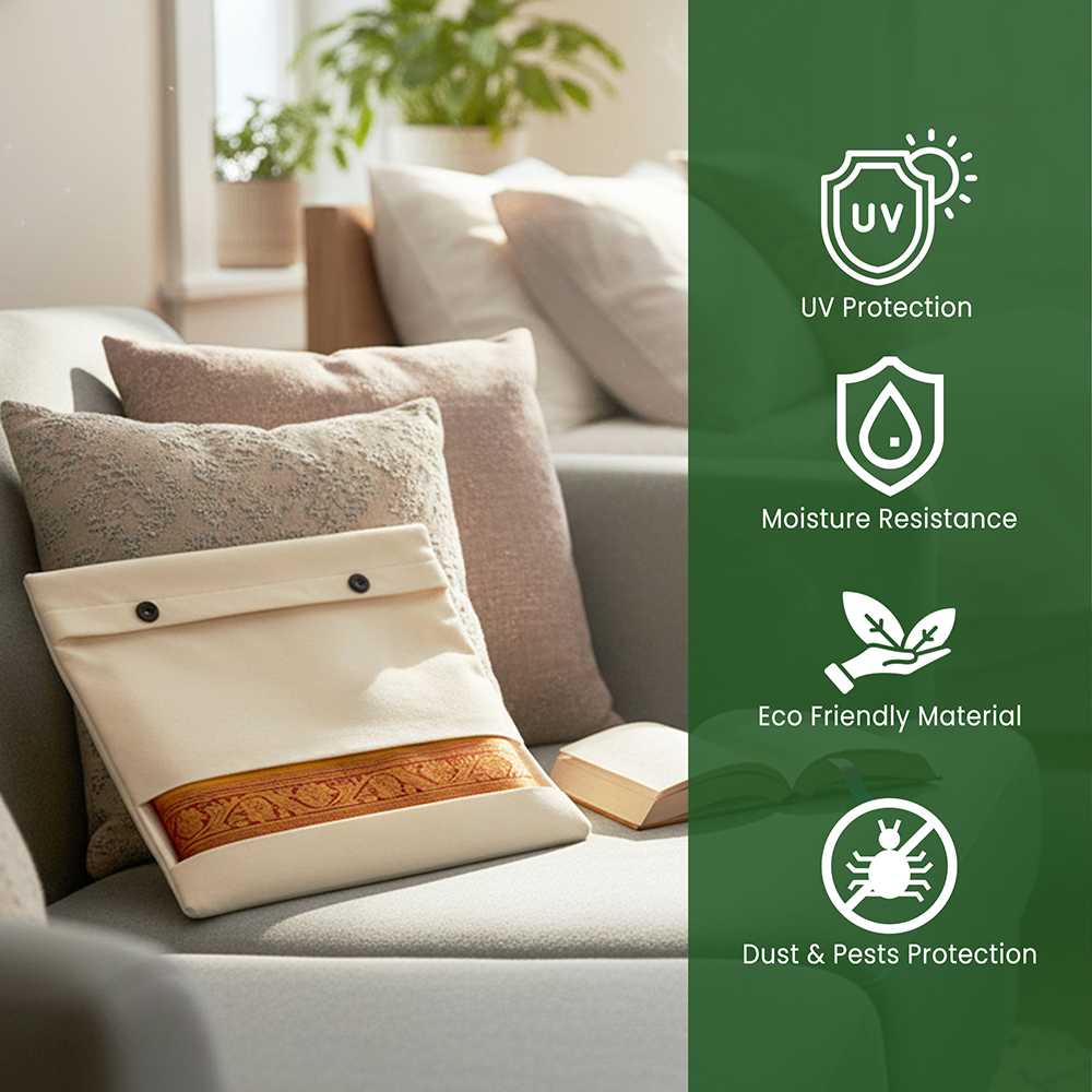 Wrapzy 100% Pure Cotton Saree Cover with Button Closure |Pack of 24 16"x14"Saree Organizer Bags |Moisture Resistant Cloth Storage Bags for Sarees, Dupattas & Lehengas | Eco-Friendly Wardrobe