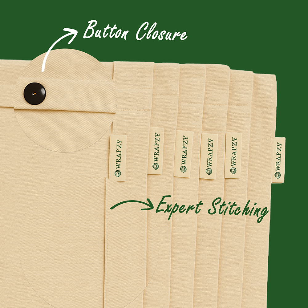 Wrapzy 100% Pure Cotton Saree Cover with Button Closure |Pack of 24 16"x14"Saree Organizer Bags |Moisture Resistant Cloth Storage Bags for Sarees, Dupattas & Lehengas | Eco-Friendly Wardrobe