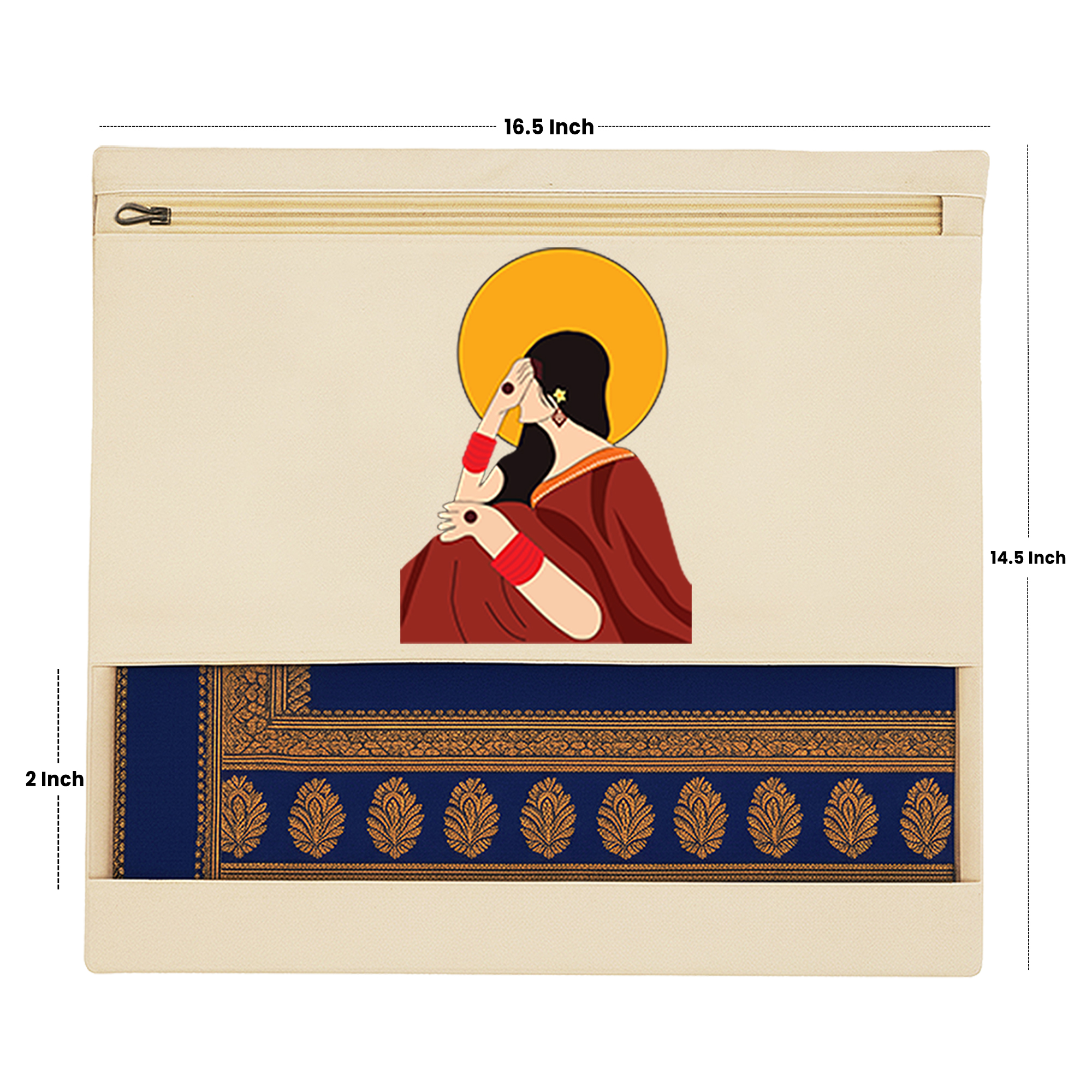 Wrapzy Pure Cotton Printed Saree Cover for Storage | Pack of 4 | Large 16 x 14 Inch Saree Bags with Zip & Transparent Mesh Window | Reusable Wardrobe Organizer for Sarees & Clothes (PRINT1, O