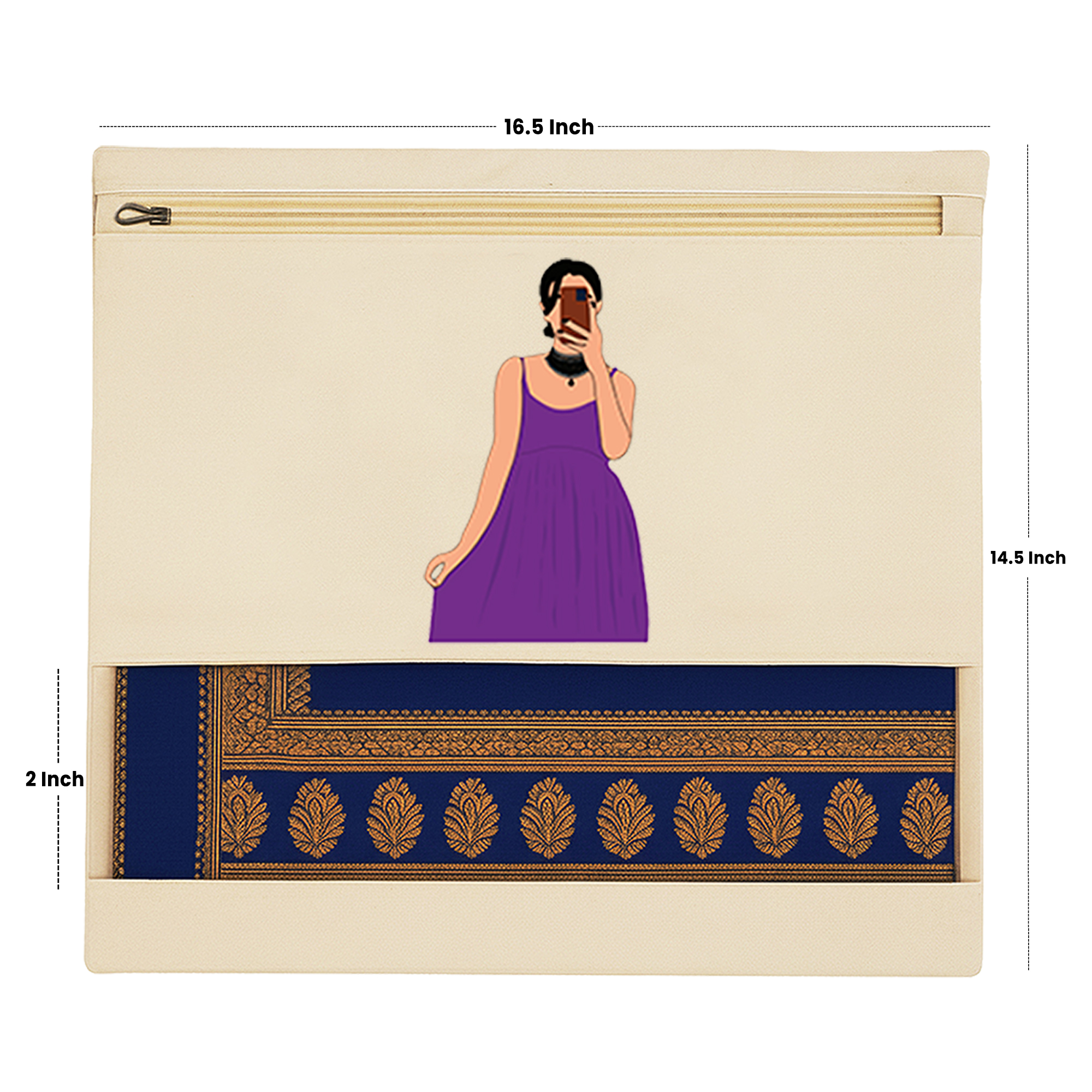 Wrapzy Pure Cotton Printed Saree Cover for Storage | Pack of 4 | Large 16 x 14 Inch Saree Bags with Zip & Transparent Mesh Window | Reusable Wardrobe Organizer for Sarees & Clothes (PRINT3, O