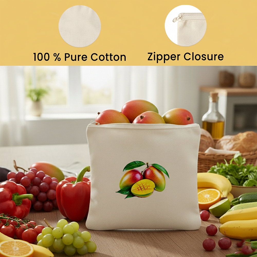 Wrapzy 100% Cotton Reusable Fruit Bags for Fridge | Eco-Friendly Storage Bags | Washable Breathable Cloth Bags for Fruits | Plastic-Free Kitchen Organizer | 12x12 Inches | Pack of 10