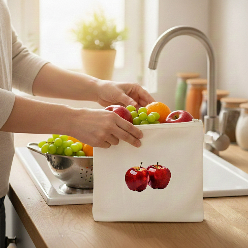 Wrapzy 100% Cotton Reusable Fruit Bags for Fridge | Eco-Friendly Storage Bags | Washable Breathable Cloth Bags for Fruits | Plastic-Free Kitchen Organizer | 12x12 Inches | Pack of 10