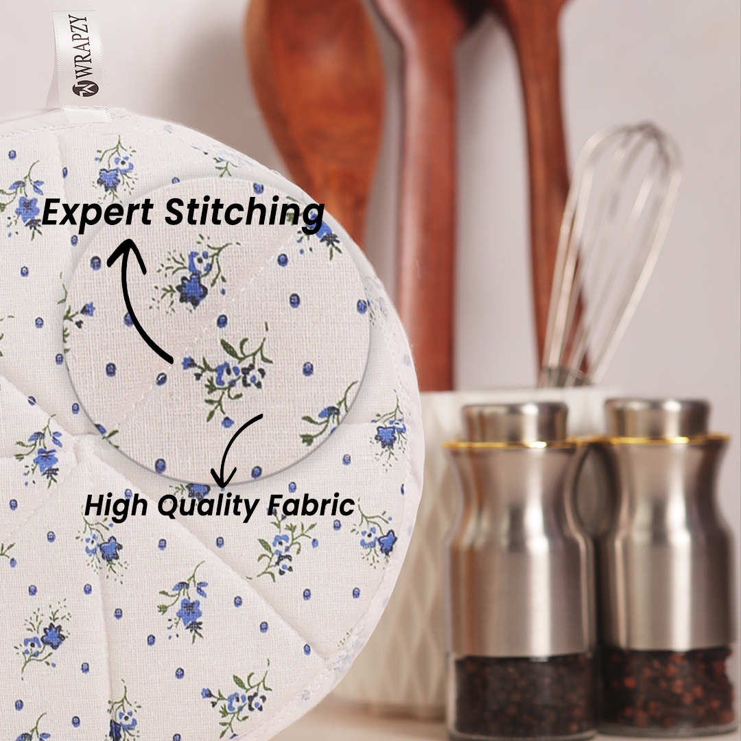 Wrapzy - Floral Print Round Roti Cover with Zip - Roti Cover Set - Roti Cover for Cassrole - Disk Chapati Tortilla Covers - Pack of 4