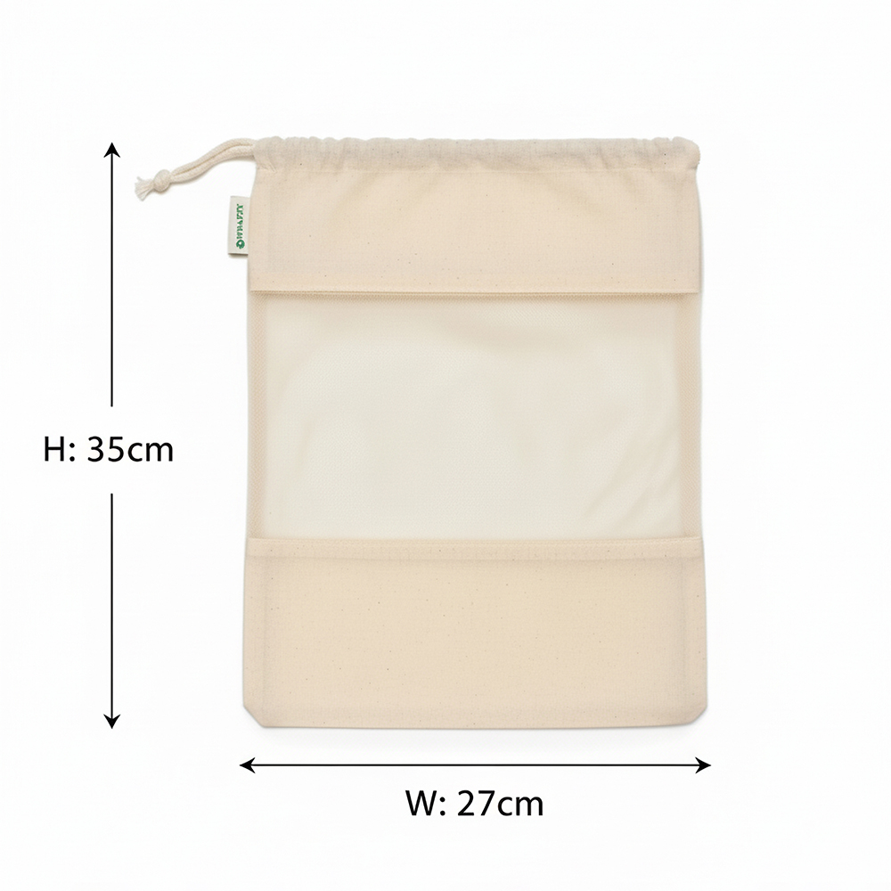 Wrapzy 100% Cotton Reusable Vegetable Bags for Fridge | Eco-Friendly Drawstring Storage Bags | Washable Breathable Cloth Bags for Vegetables | Plastic-Free Kitchen Organizer |Pack of 6