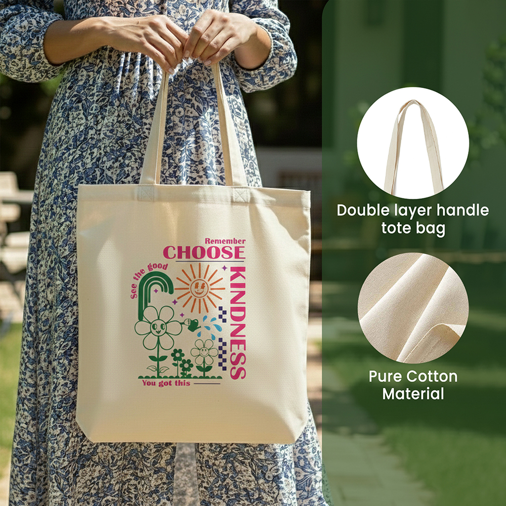 WRAPZY Premium Canvas Tote Bag for Women|Eco-Friendly, Reusable Tote Bag|Handbag for Women| Durable Shoulder Bag for Grocery, Travel, Work, School & Everyday Use | 16x14? (KIDNESS, One Size)