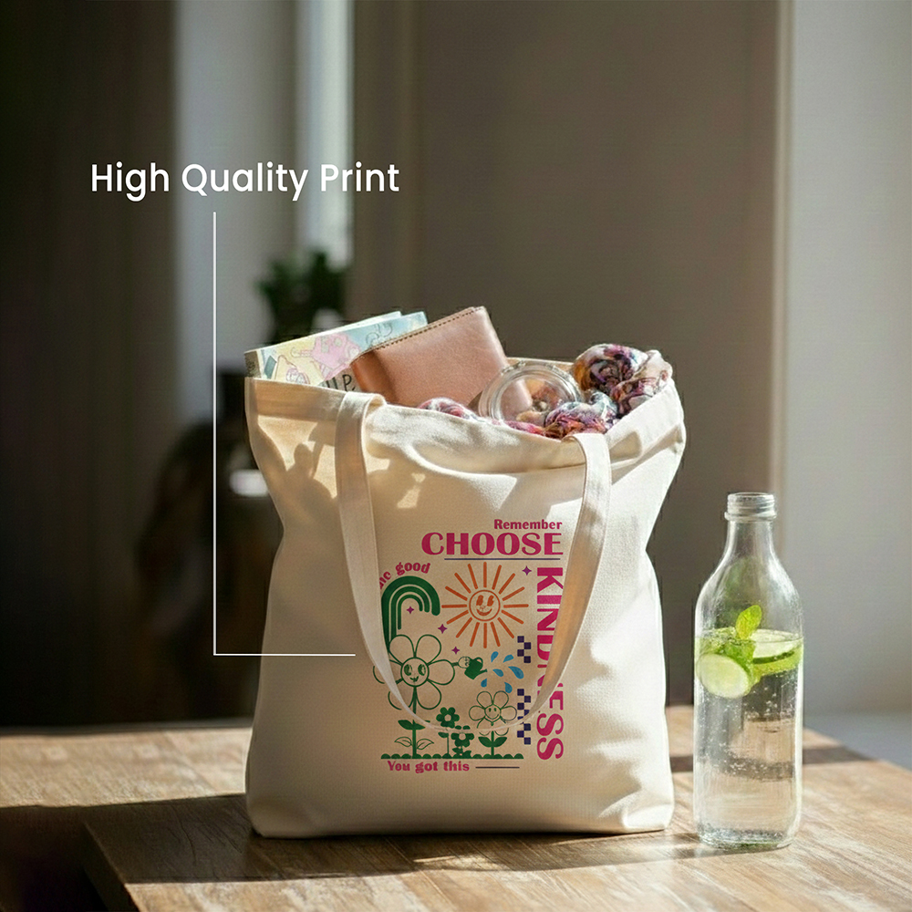 WRAPZY Premium Canvas Tote Bag for Women|Eco-Friendly, Reusable Tote Bag|Handbag for Women| Durable Shoulder Bag for Grocery, Travel, Work, School & Everyday Use | 16x14? (KIDNESS, One Size)