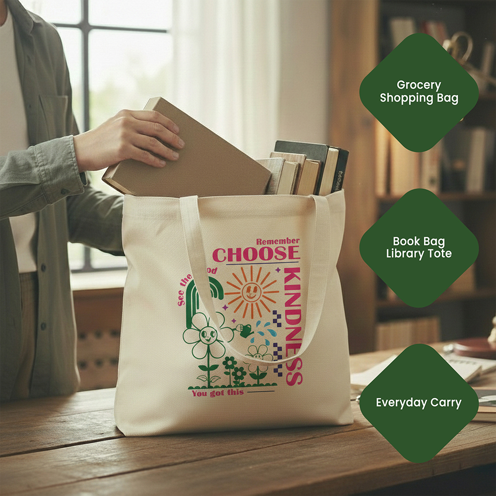 WRAPZY Premium Canvas Tote Bag for Women|Eco-Friendly, Reusable Tote Bag|Handbag for Women| Durable Shoulder Bag for Grocery, Travel, Work, School & Everyday Use | 16x14? (KIDNESS, One Size)