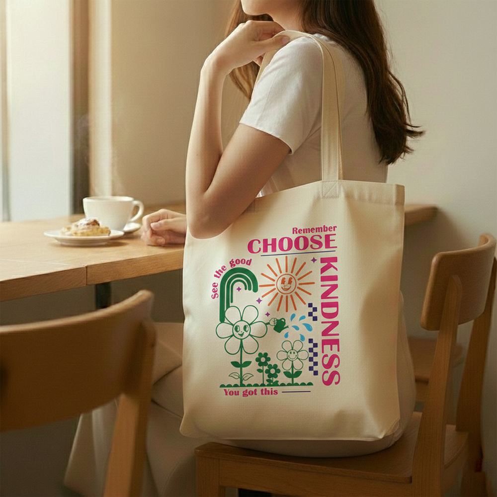 WRAPZY Premium Canvas Tote Bag for Women|Eco-Friendly, Reusable Tote Bag|Handbag for Women| Durable Shoulder Bag for Grocery, Travel, Work, School & Everyday Use | 16x14? (KIDNESS, One Size)