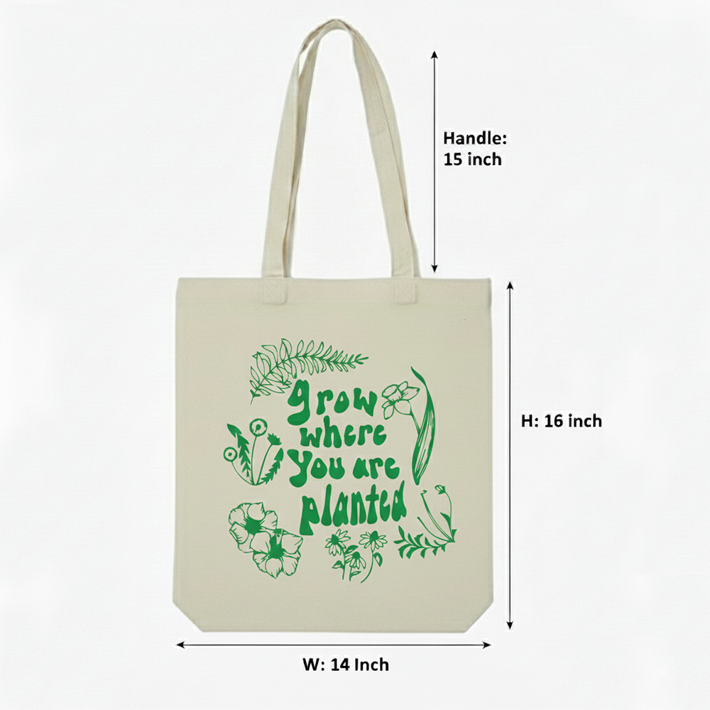 WRAPZY Premium Canvas Tote Bag for Women|Eco-Friendly, Reusable Tote Bag|Handbag for Women| Durable Shoulder Bag for Grocery, Travel, Work, School & Everyday Use | 16x14? (PLANTED, One Size)