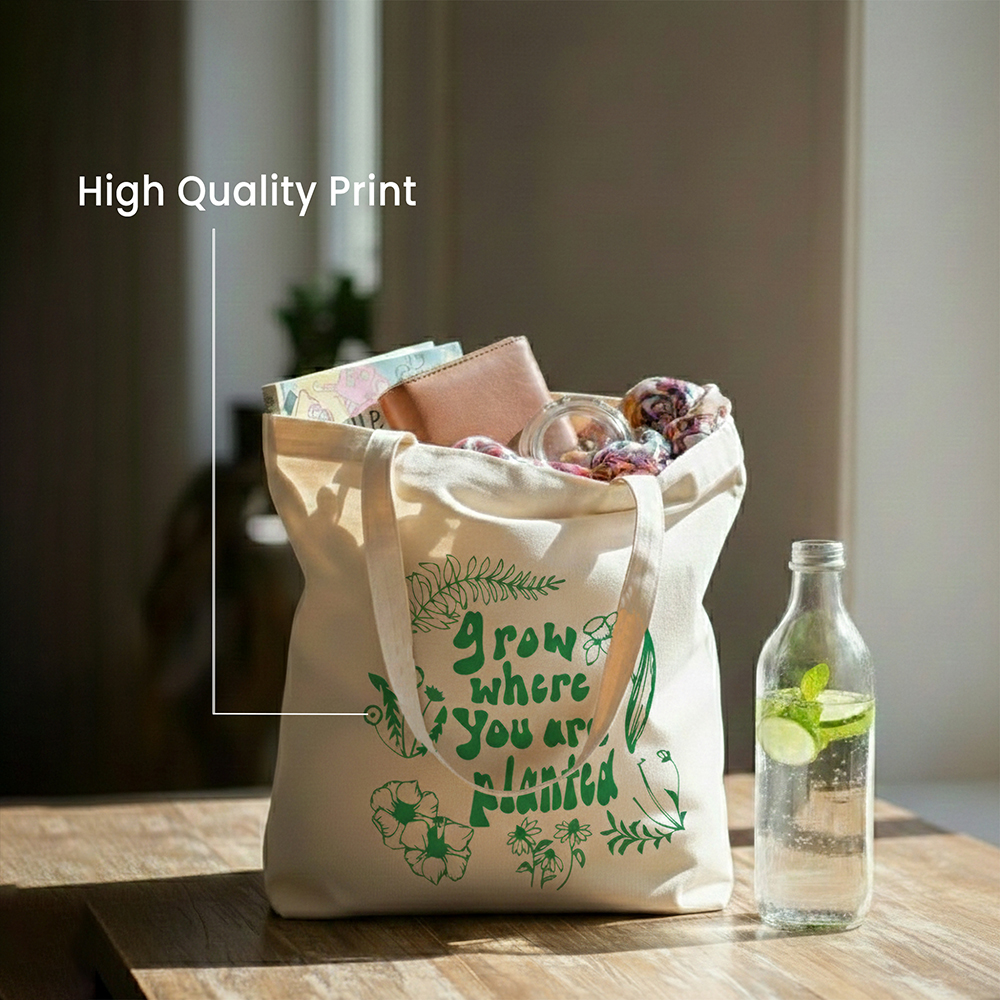 WRAPZY Premium Canvas Tote Bag for Women|Eco-Friendly, Reusable Tote Bag|Handbag for Women| Durable Shoulder Bag for Grocery, Travel, Work, School & Everyday Use | 16x14? (PLANTED, One Size)