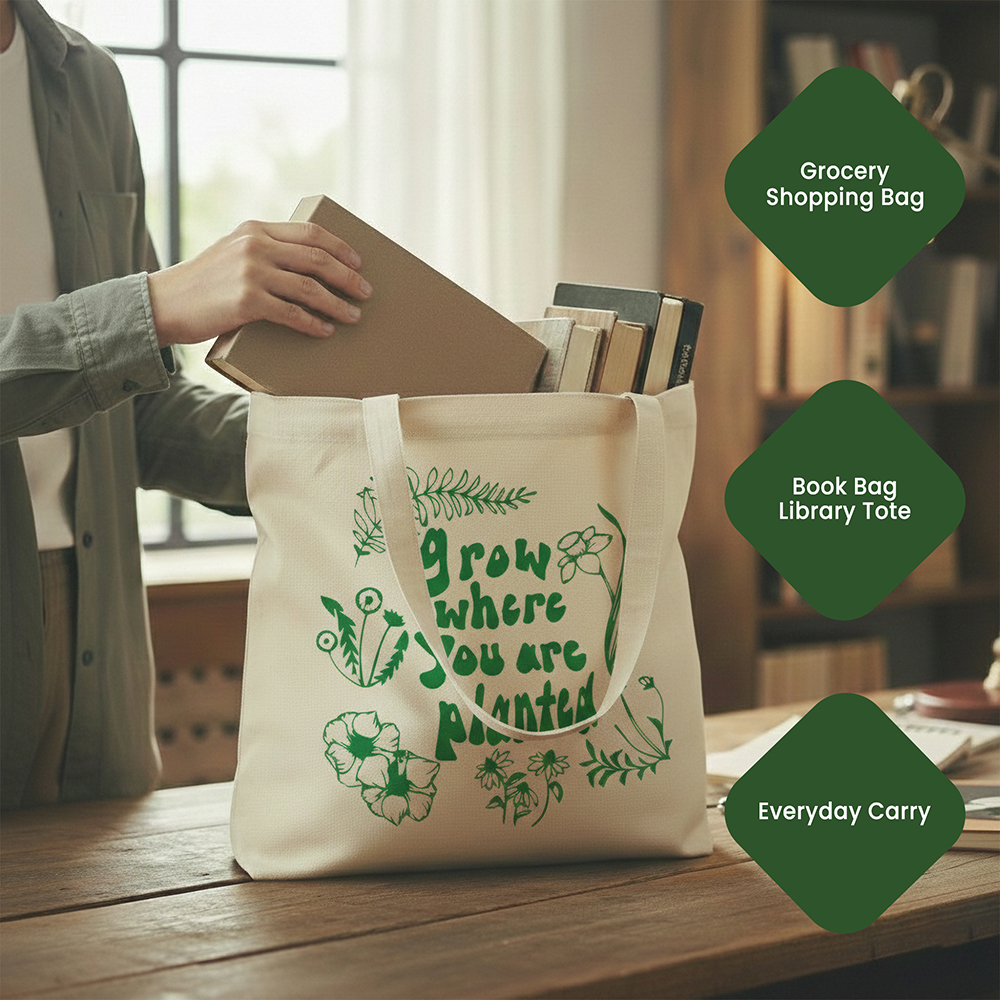 WRAPZY Premium Canvas Tote Bag for Women|Eco-Friendly, Reusable Tote Bag|Handbag for Women| Durable Shoulder Bag for Grocery, Travel, Work, School & Everyday Use | 16x14? (PLANTED, One Size)