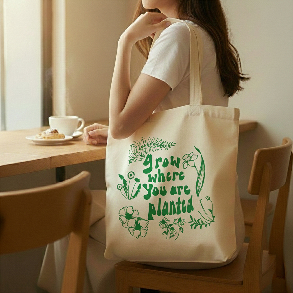 WRAPZY Premium Canvas Tote Bag for Women|Eco-Friendly, Reusable Tote Bag|Handbag for Women| Durable Shoulder Bag for Grocery, Travel, Work, School & Everyday Use | 16x14? (PLANTED, One Size)