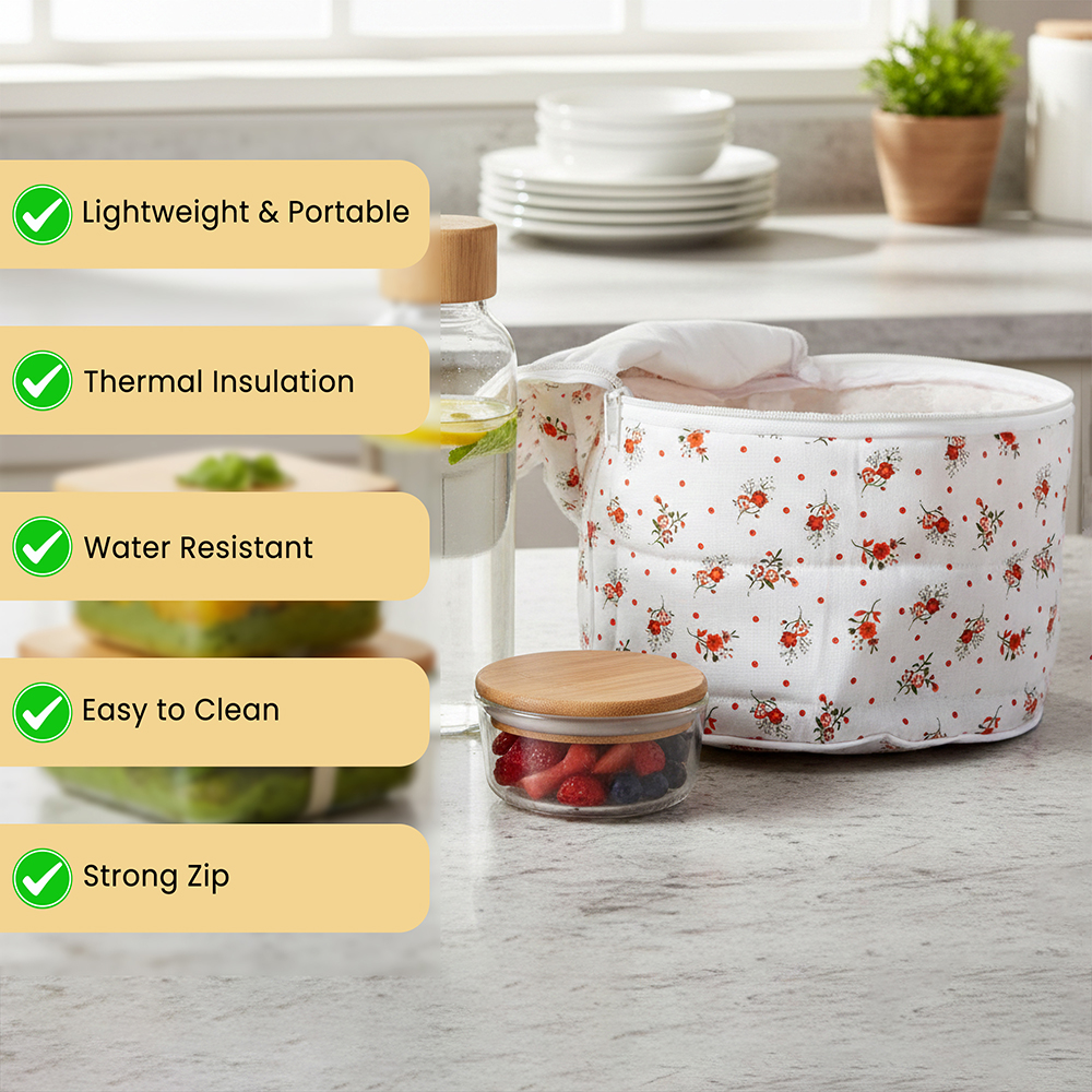 WRAPZY Cotton Tiffin Cover with Zip |  Keeps Food  Fresh | Reusable Eco-Friendly Fabric Lunch Bag for Office, School & Travel - Pack of 2