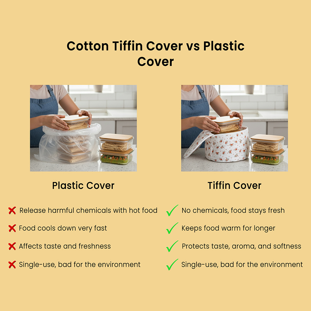 WRAPZY Cotton Tiffin Cover with Zip |  Keeps Food  Fresh | Reusable Eco-Friendly Fabric Lunch Bag for Office, School & Travel - Pack of 2