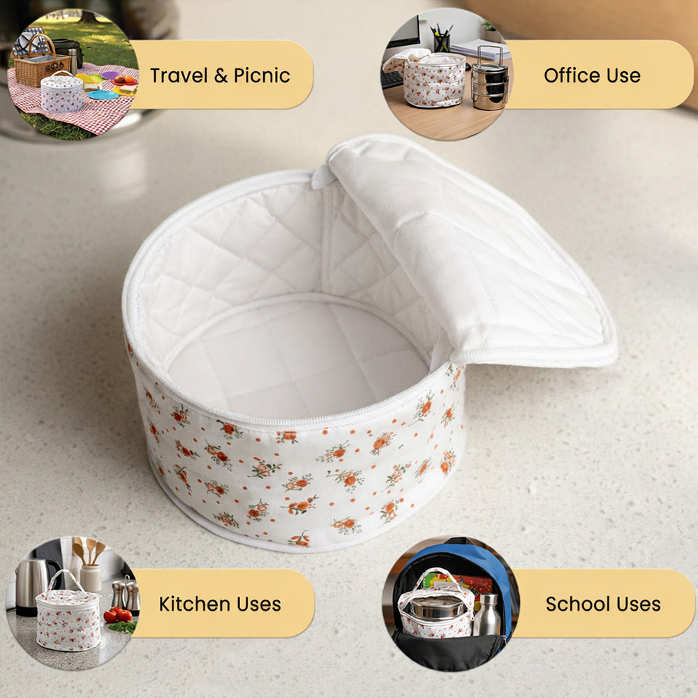 WRAPZY Cotton Tiffin Cover with Zip |  Keeps Food  Fresh | Reusable Eco-Friendly Fabric Lunch Bag for Office, School & Travel - Pack of 2