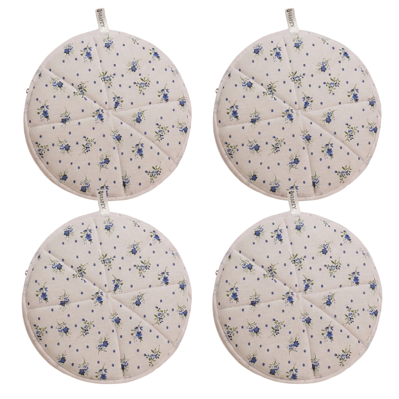 WRAPZY Cotton Roti Cover with Zip | Round Roti Cloth for Keeping Rotis Soft & Fresh | Used for Roti, Paratha, Puri, Naan & Bread | Washable & Reusable | 3 Colour Variants (BLUE, PACK OF:4)