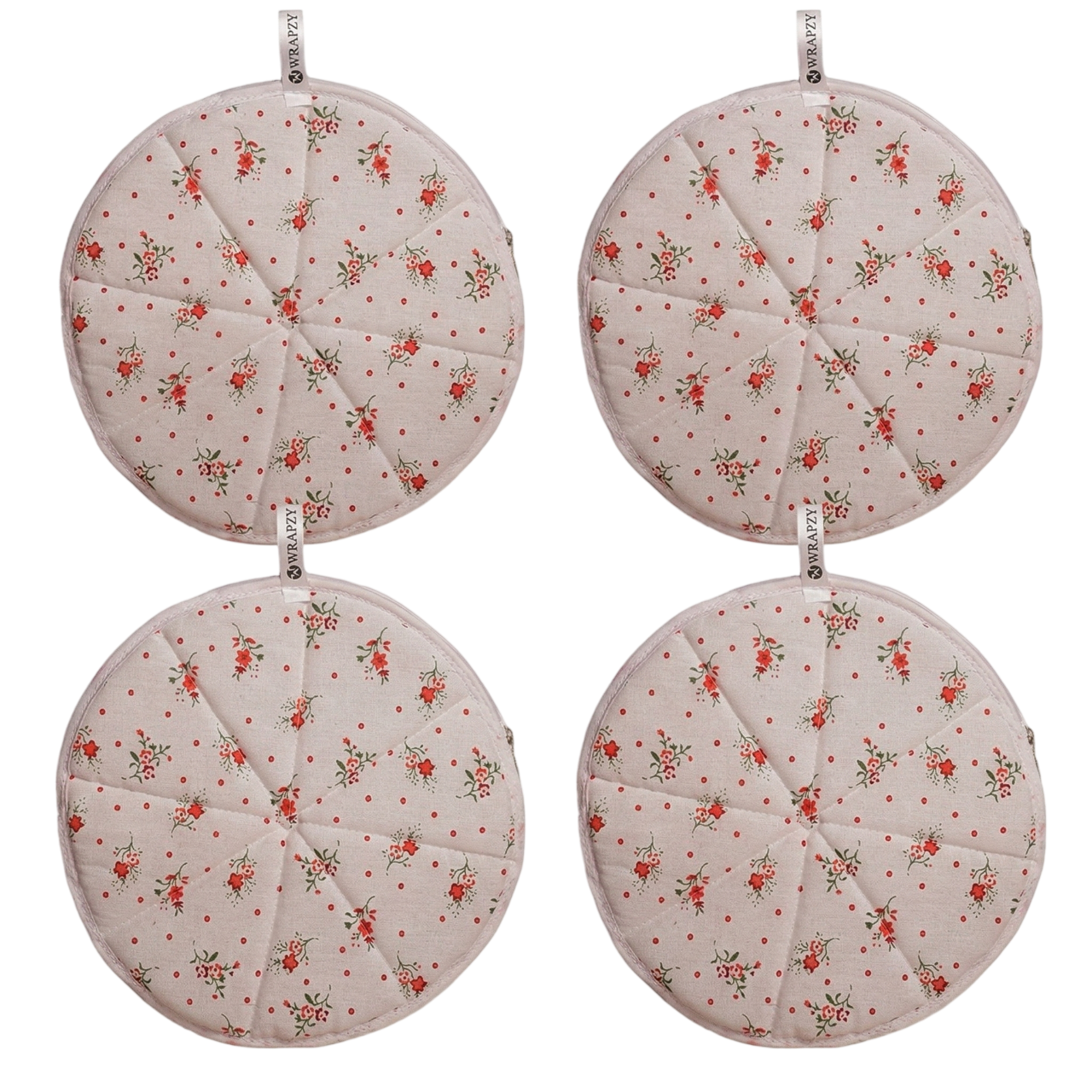 WRAPZY Cotton Roti Cover with Zip | Round Roti Cloth for Keeping Rotis Soft & Fresh | Used for Roti, Paratha, Puri, Naan & Bread | Washable & Reusable | 3 Colour Variants (ORANGE, PACK OF:4)