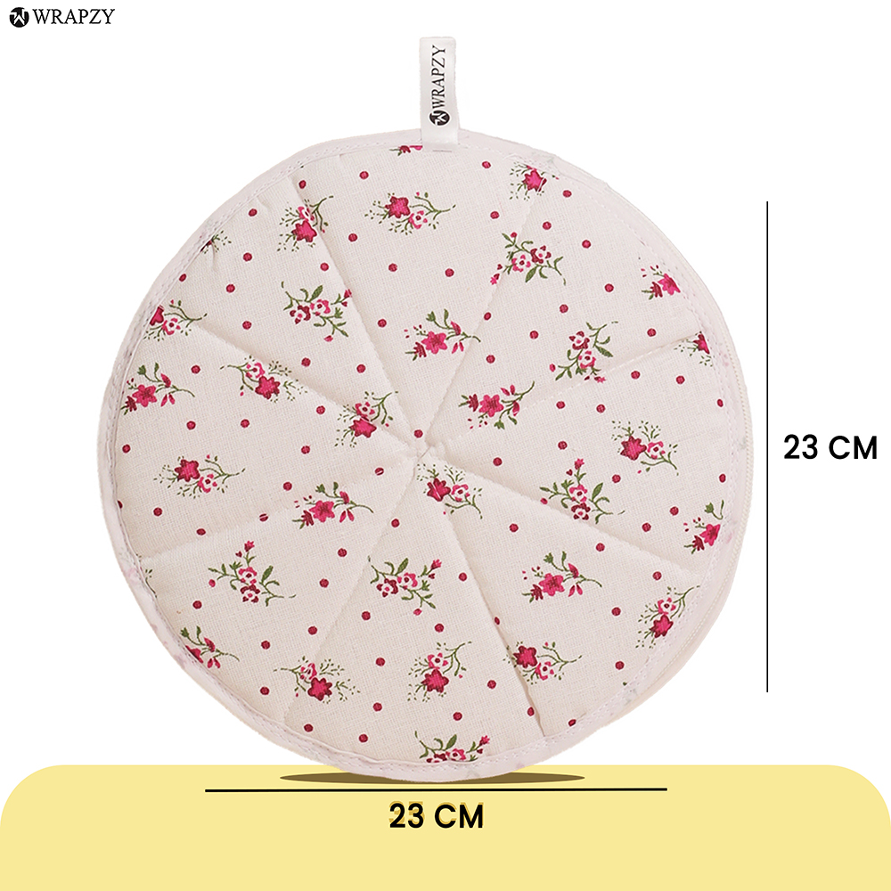 WRAPZY Cotton Roti Cover with Zip | Round Roti Cloth for Keeping Rotis Soft & Fresh | Used for Roti, Paratha, Puri, Naan & Bread | Washable & Reusable | 3 Colour Variants (PINK, PACK OF:4)