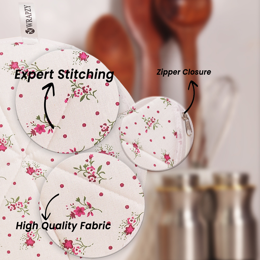 WRAPZY Cotton Roti Cover with Zip | Round Roti Cloth for Keeping Rotis Soft & Fresh | Used for Roti, Paratha, Puri, Naan & Bread | Washable & Reusable | 3 Colour Variants (PINK, PACK OF:4)