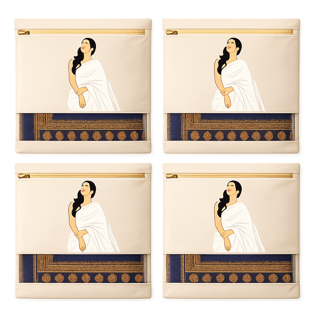 Wrapzy Pure Cotton Printed Saree Cover for Storage | Pack of 4 | Large 16 x 14 Inch Saree Bags with Zip & Transparent Mesh Window | Reusable Wardrobe Organizer for Sarees & Clothes (PRINT2, O